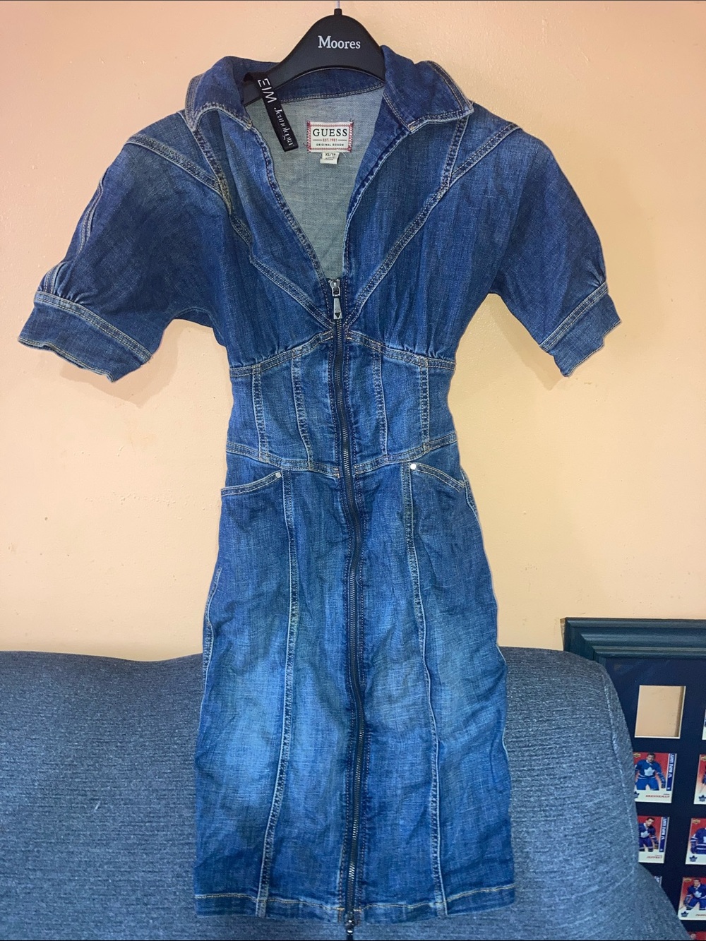 GUESS Blue Denim Zip-Up Midi Dress